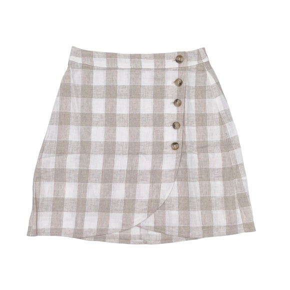 NEW Madewell Linen Blend Tulip Hem Mini Skirt Undyed NE700 Check Print Size 00 - Picture 3 of 13